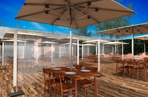 Sonnenschirm mit transparenter Abtrennung