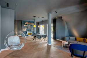 Die Suite "Weltfahrt" ist in Blautönen gehalten.