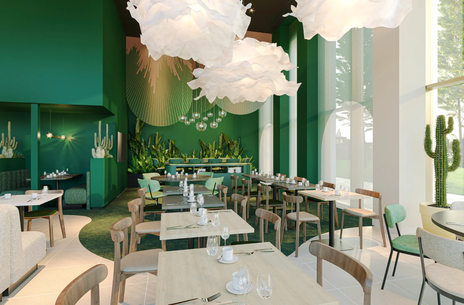 Restaurant mit grünen Wänden im Ibis Styles Rotterdam