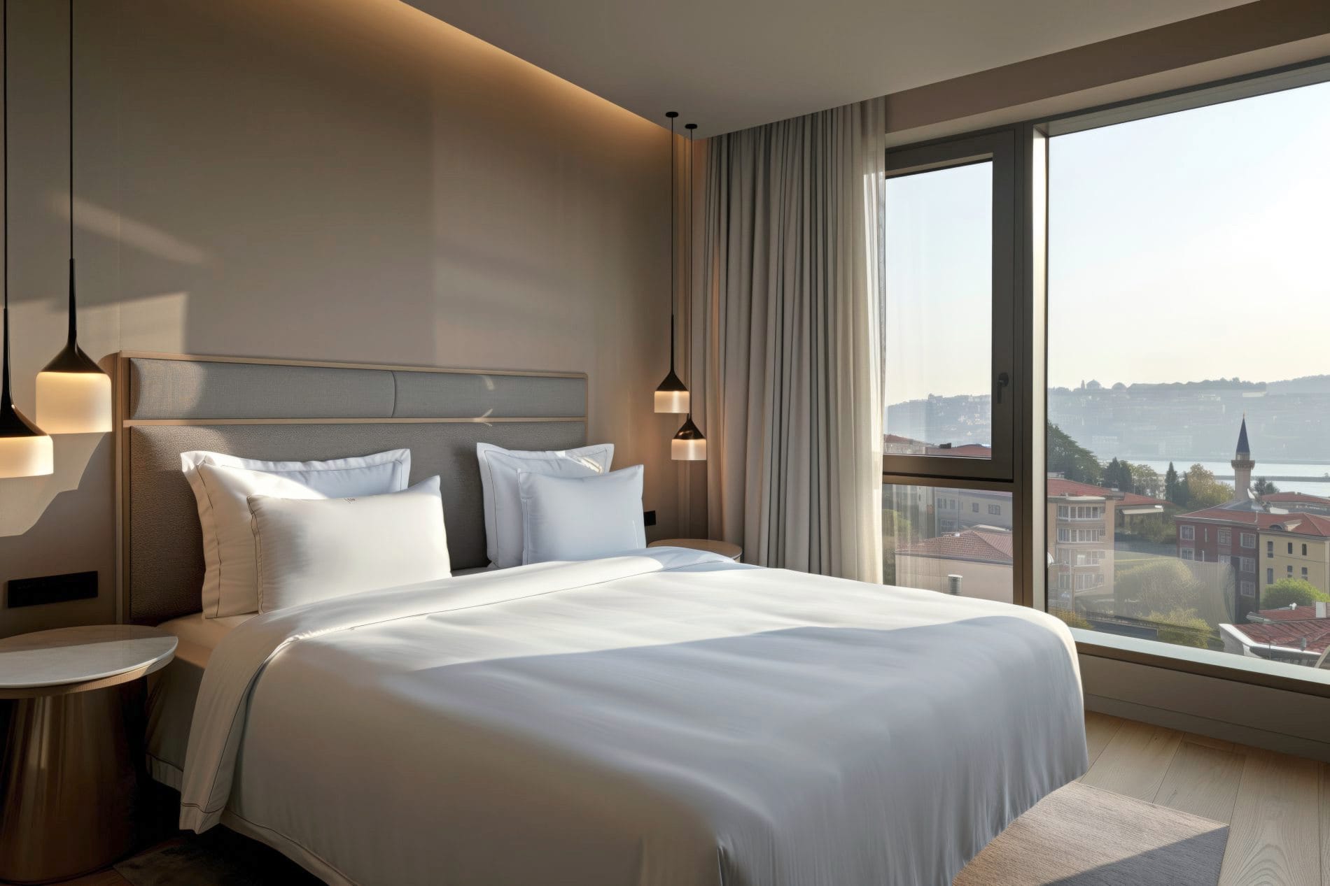 Hotelzimmer mit Blick auf eine Stadt