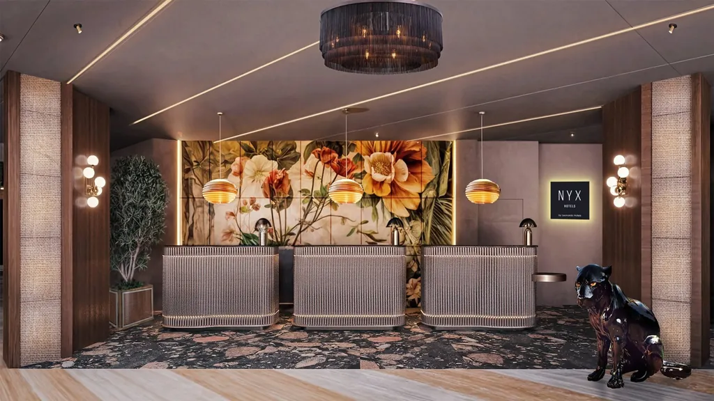 Hier werden die Gäste in Empfang genommen: Die Rezeption im NYX Hotel Rome.