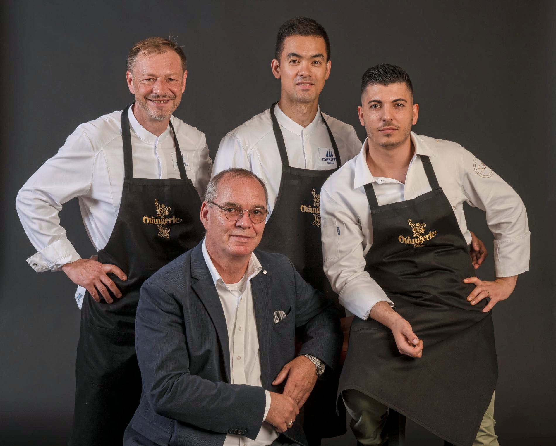 Mit einem Michelin-Stern ausgezeichnet: (von links) Das Team der "Orangerie" im Maritim Seehotel Timmendorfer Strand, Thomas Lemke, Taro Bünemann, Simone Melis und Ralf Brönner (vorne).