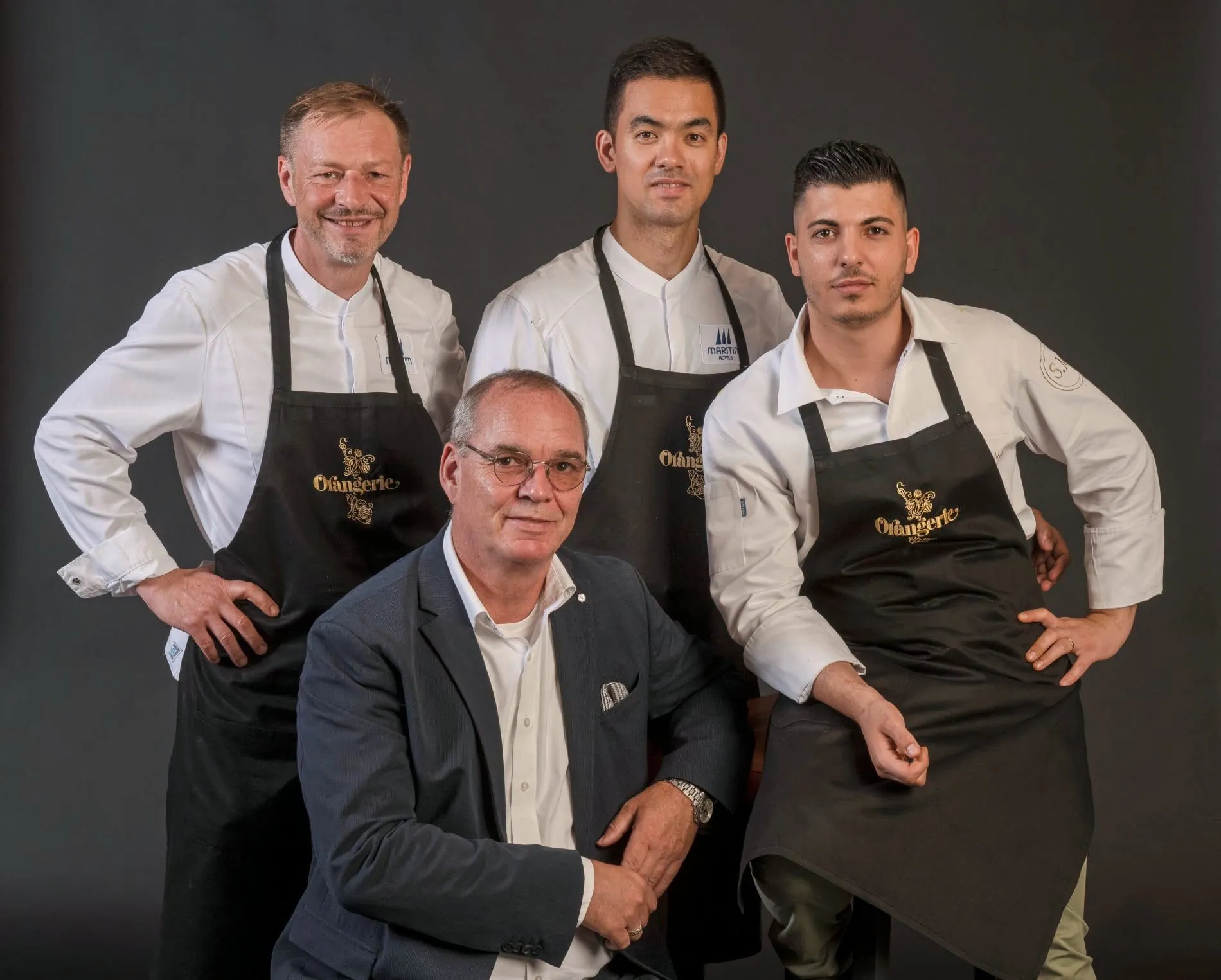 Mit einem Michelin-Stern ausgezeichnet: (von links) Das Team der "Orangerie" im Maritim Seehotel Timmendorfer Strand, Thomas Lemke, Taro Bünemann, Simone Melis und Ralf Brönner (vorne).