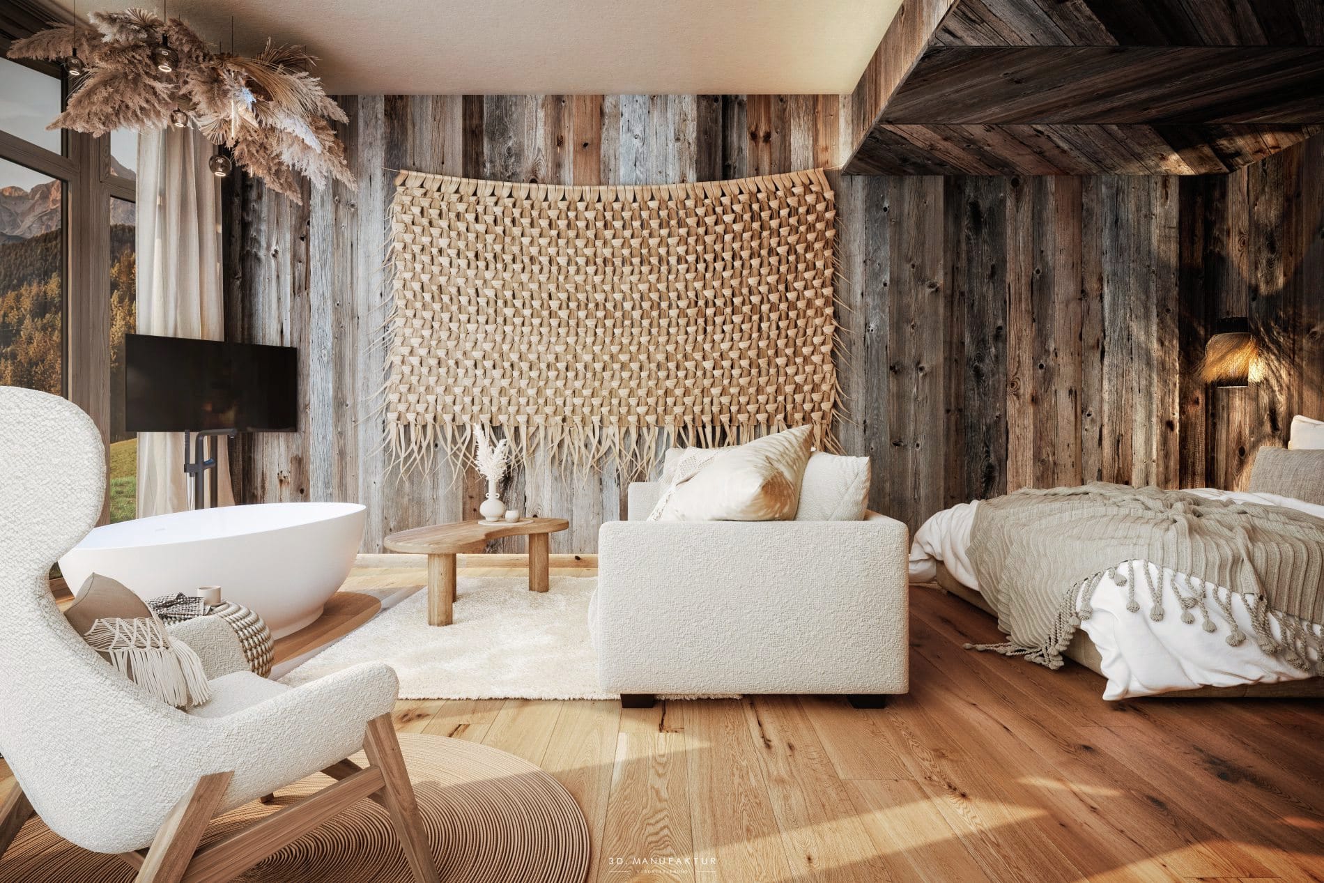 Die neuen Zimmer spiegeln den Bohemian Spirit in Form von gewebten Teppichen, Naturtextilien und offenen Raumkonzepten wider.