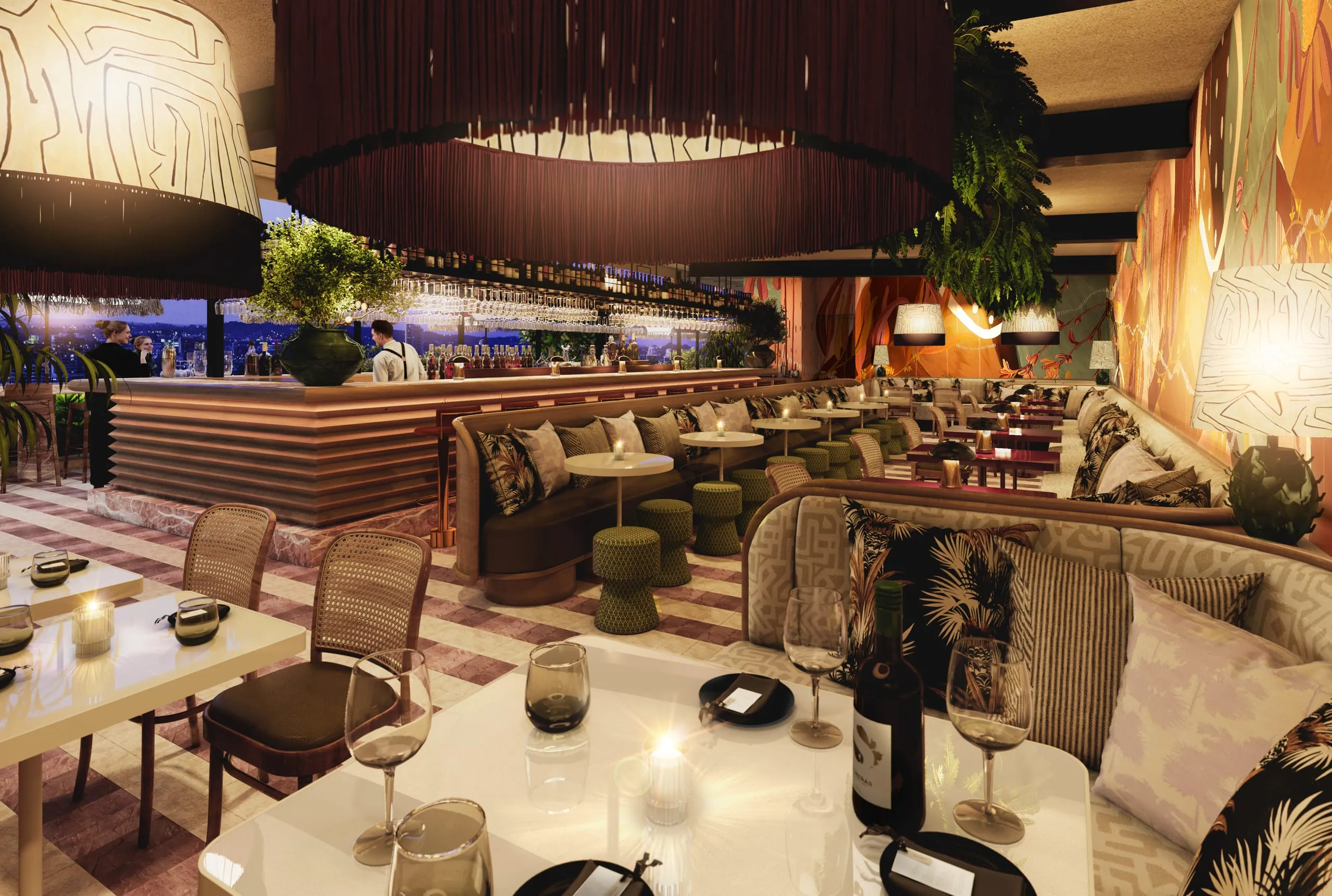 Das Restaurant „The Palomar“ im 25hours Hotel zeichnet sich durch ein modernes Interieur und eine offene Küchenkonzeption aus.