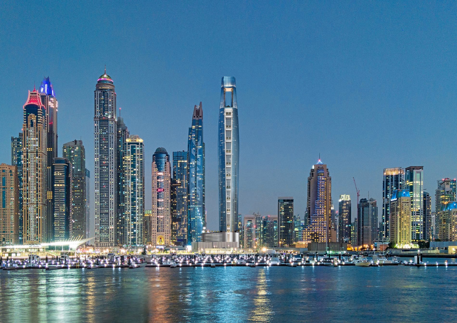 Das Ciel Dubai Marina soll die Skyline Dubais in Zukunft prägen. Charakteristisch ist das sogenannte "Nadelöhr" an der Spitze des Gebäudes.