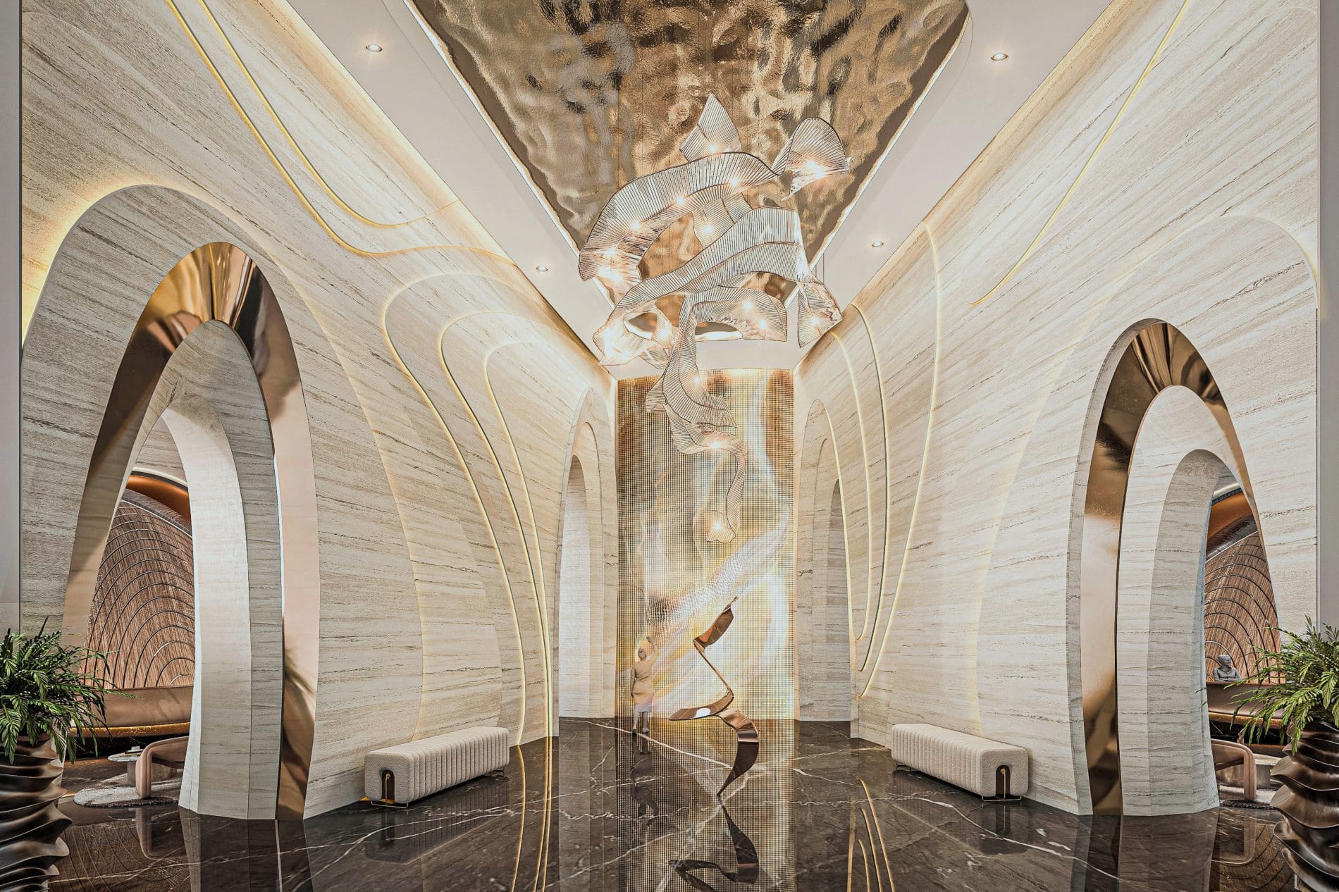 Luxuriöser Empfang: Die Lobby im Ciel Dubai Marina gibt einen ersten Geschmack darauf, was Gäste im Hotel erwartet.