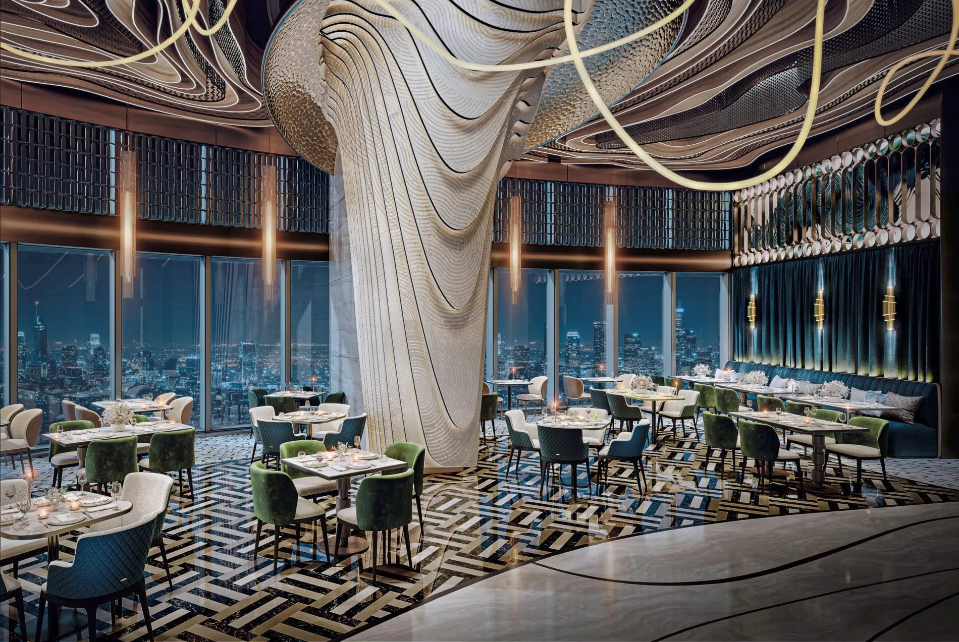 Blickfang: Die Deckengestaltung im Restaurant "West 13". Insgesamt sollen Gäste zwischen acht Gastronomiekonzepten wählen können.