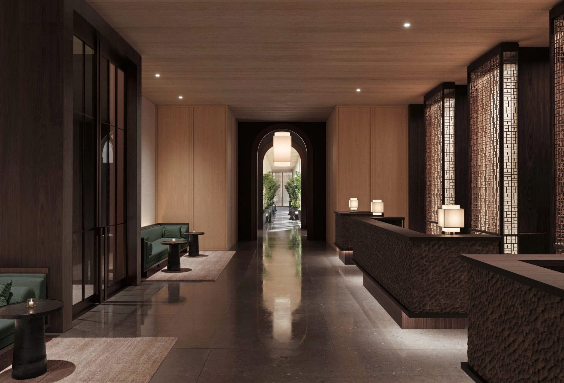 Blick ins Foyer: Die Architekten verzichteten in der Eingangshalle auf Fenster, um die Gäste in einen Kokon eintauchen zu lassen.