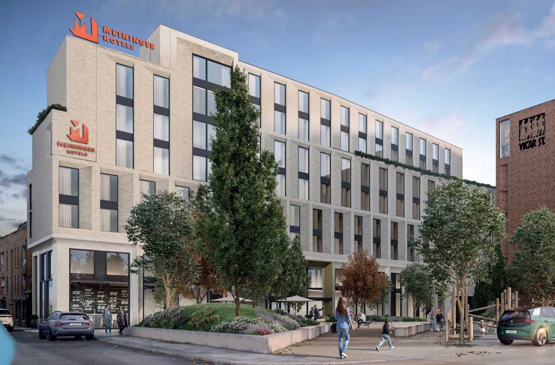 Rendering der Außenansicht des geplanten Meininger Hotels in Dublin.