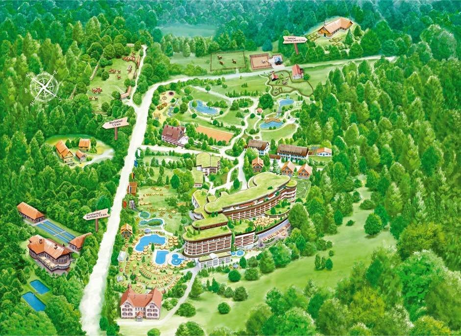 Das Hotel Bareiss und seine Dependancen aus der Vogelperspektive.