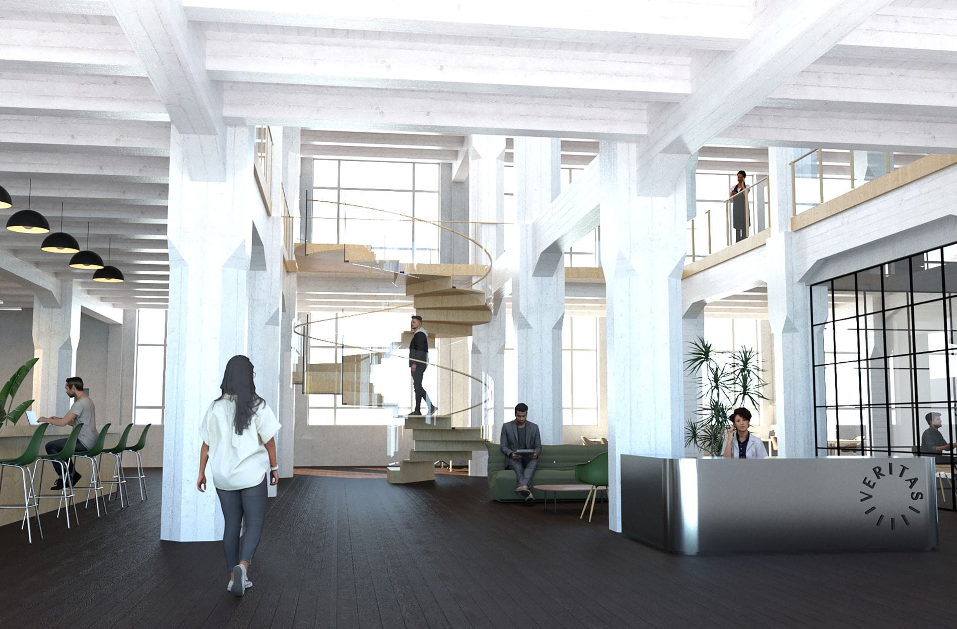 Dieses Rendering zeigt eine Lobby-Visualisierung des britischen Architekten Alex Sprogis.