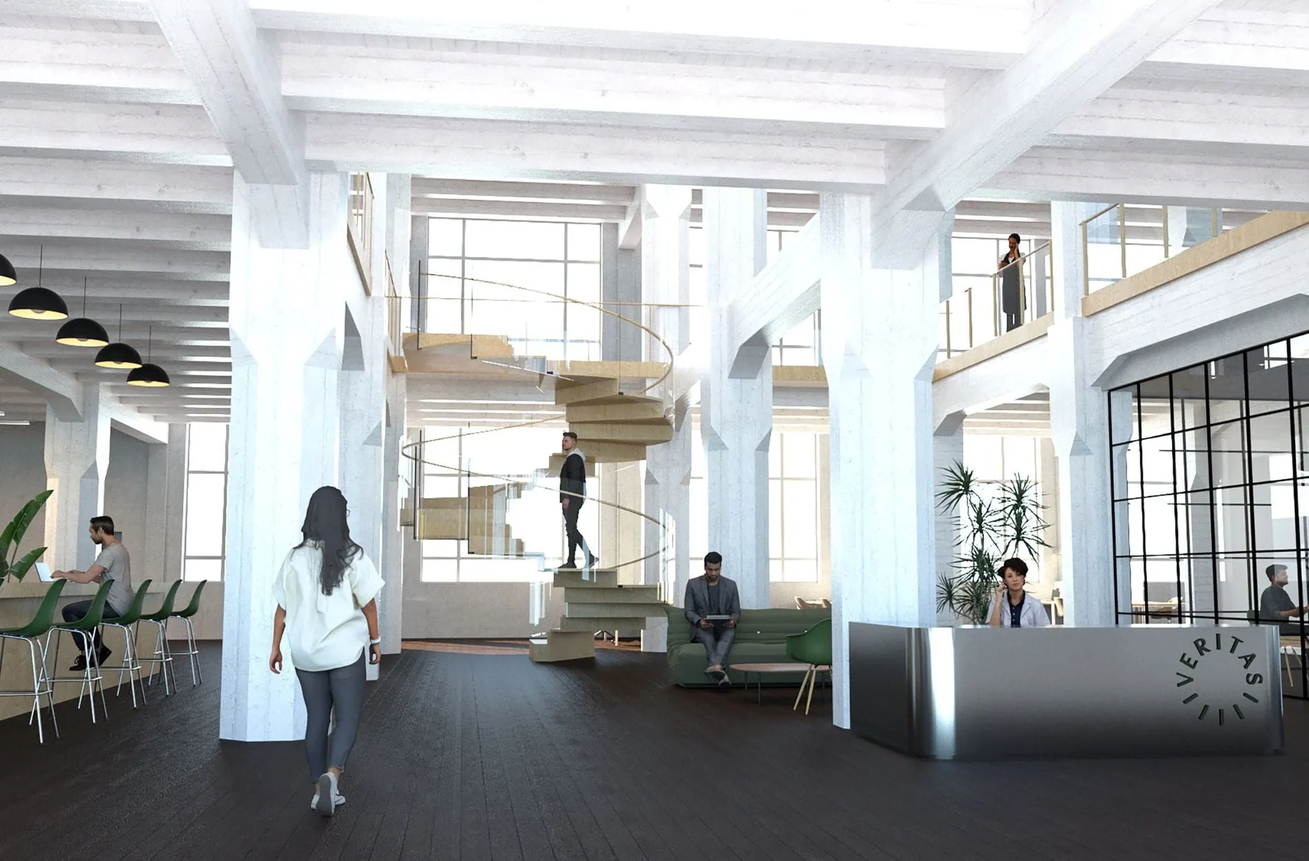 Dieses Rendering zeigt eine Lobby-Visualisierung des britischen Architekten Alex Sprogis.