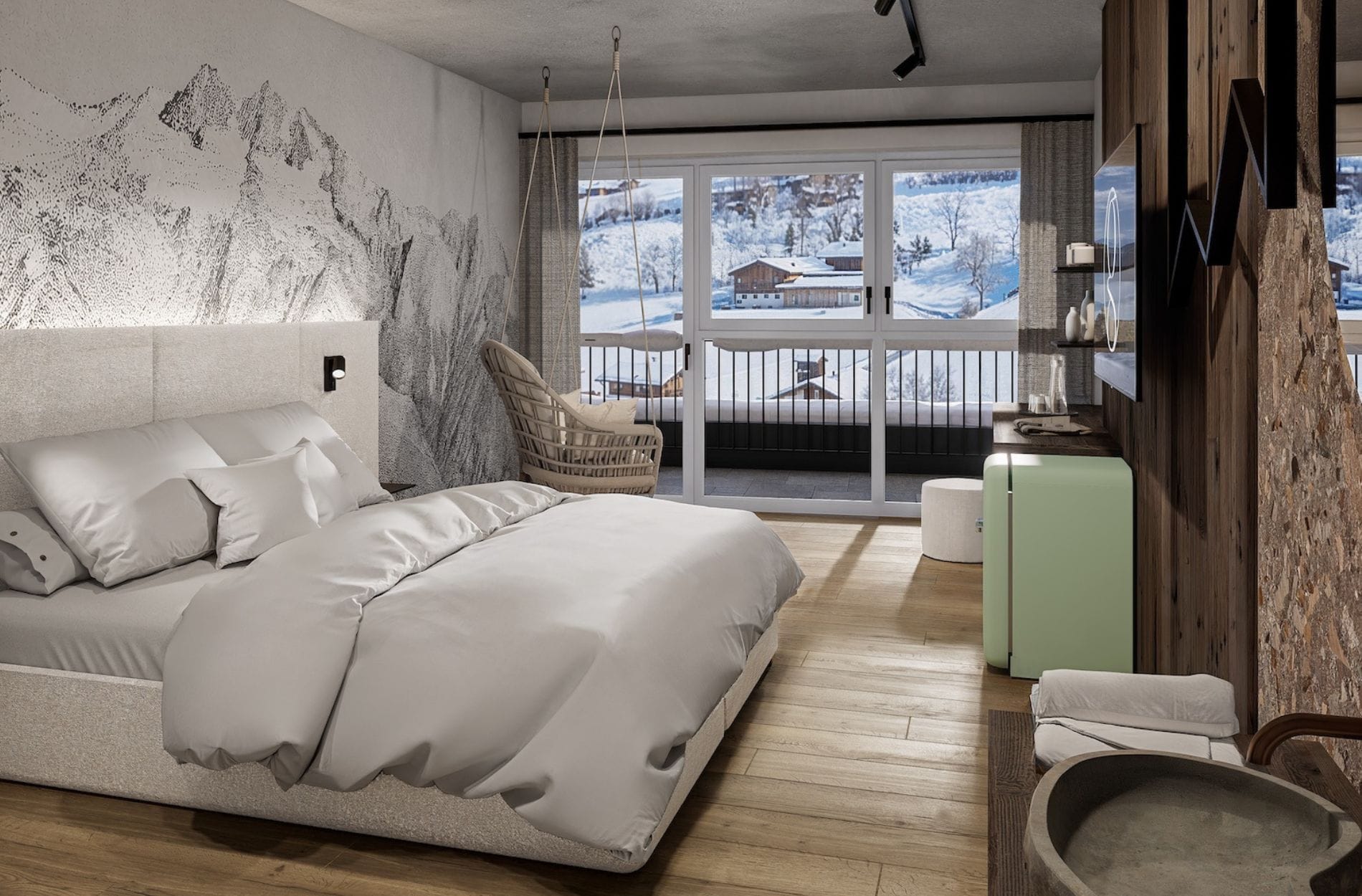 Alpine Zitate: Blick in das Musterzimmer im Motel Glockna in Fusch.