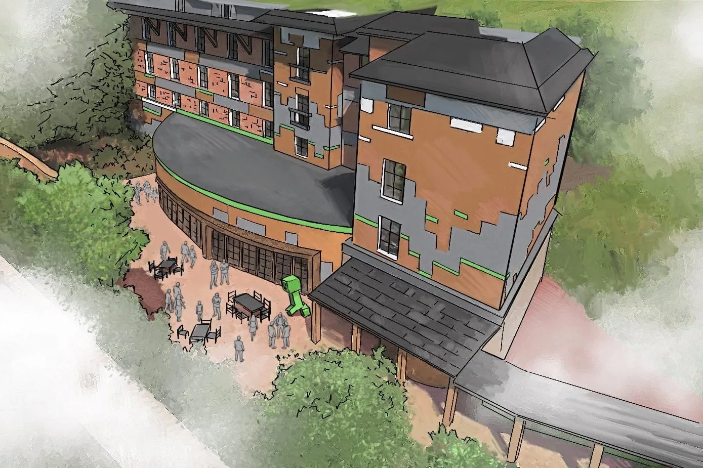 Das Minecraft World Hotel entsteht auf dem Gelände des Chessington World of Adventures Resort, rund 35 Minuten vom Londoner Bahnhof Waterloo entfernt. Die Eröffnung ist für 2027 geplant.