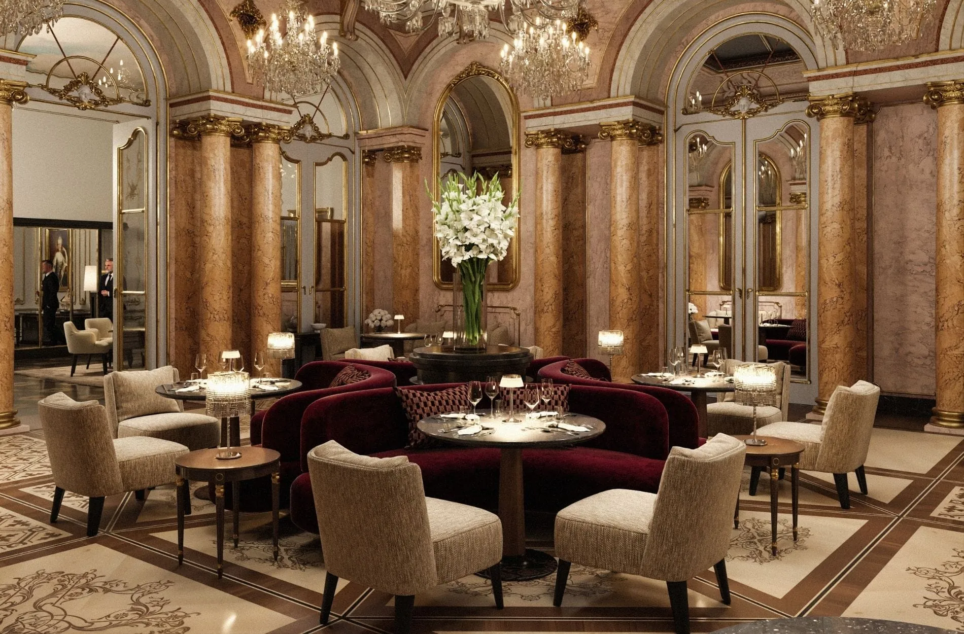 Historisches Ambiente mit modernem Interieur: Der Spiegelsaal ist Teil des neuen Restaurants Prunkräume im Palais Coburg