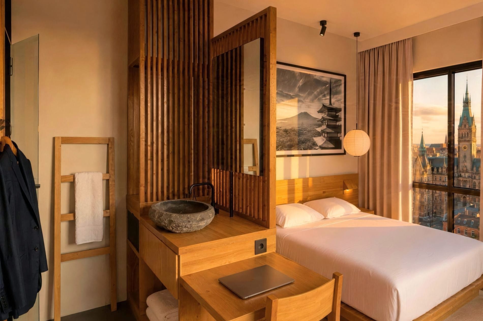 Raum zum Entspannen: Das Interior der 18 Quadratmeter großen Gästezimmer hat japanische Anklänge.