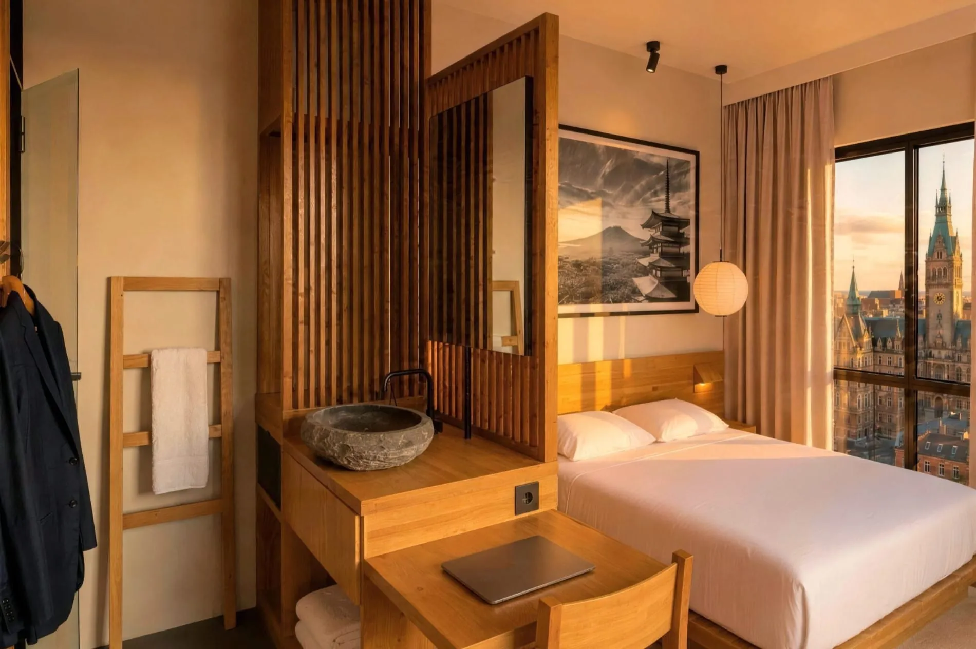 Raum zum Entspannen: Das Interior der 18 Quadratmeter großen Gästezimmer hat japanische Anklänge.