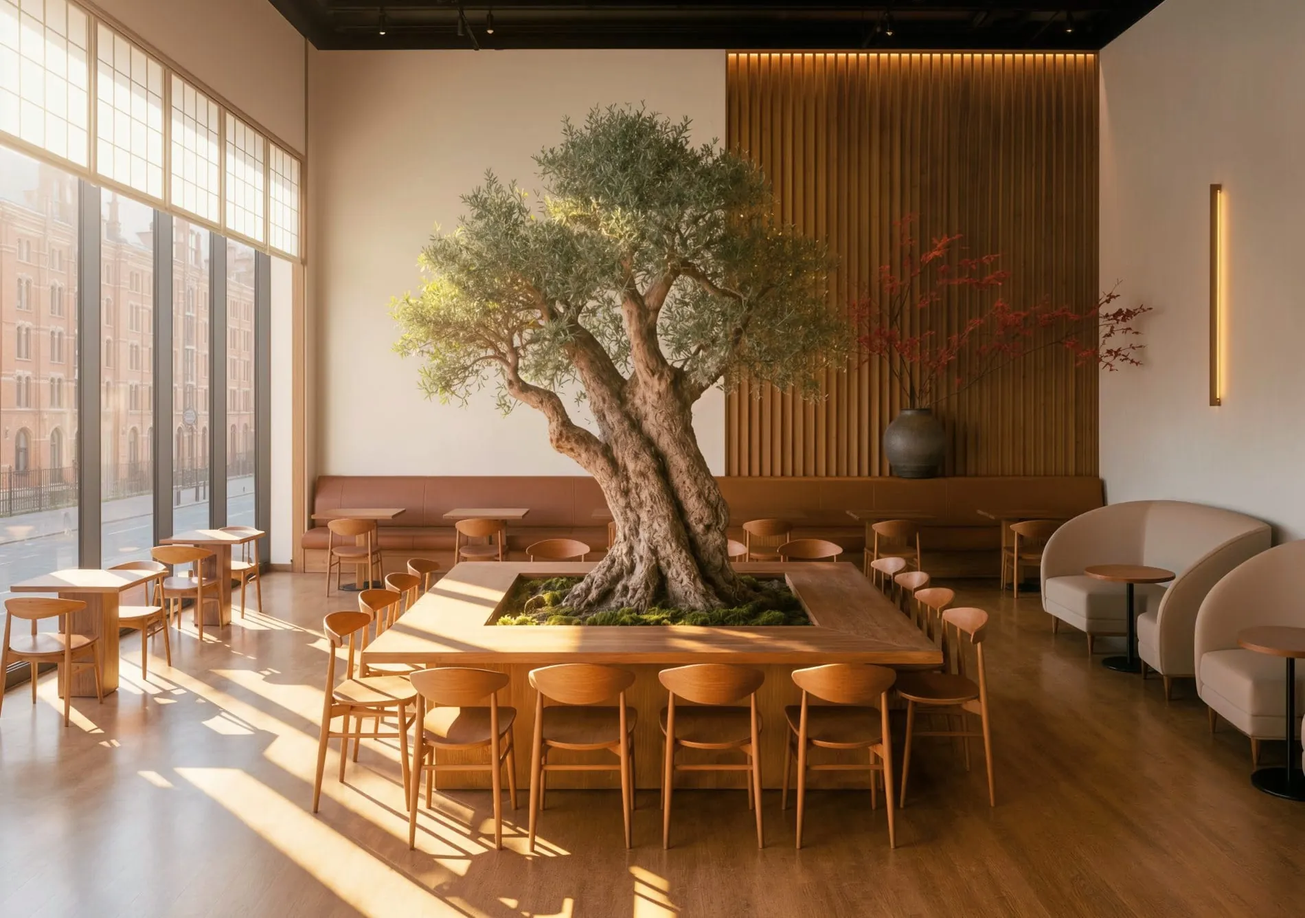 Die Lobby dient als Ruheoase im urbanen Raum, ganz im Sinne des Markennamens Kumo, der auf Japanisch „Wolke“ bedeutet
