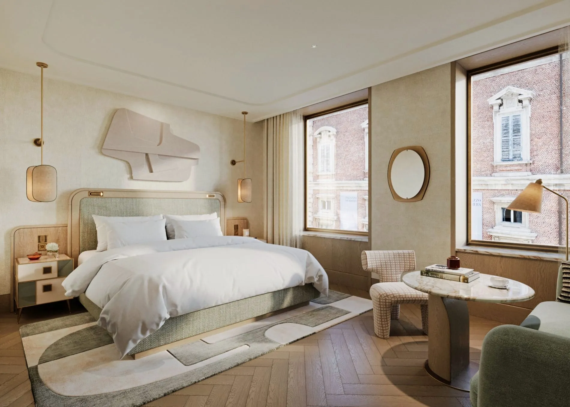Ausgewählte Naturmaterialien und maßgefertigtes Mobiliar prägen das Design der Suiten im Six Senses Milan.